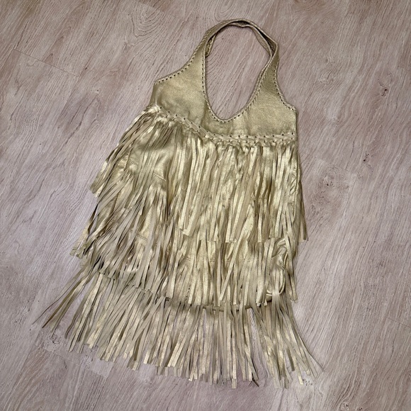 Buy TIERED FRINGE ITALIAN LEATHER SHOULDER BAG | Johnny Was Areias Leather Fringed Shoulder Bag Champagne Layered Fringe